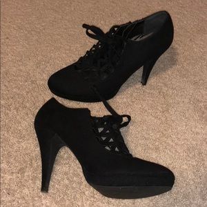 Black lace front heels